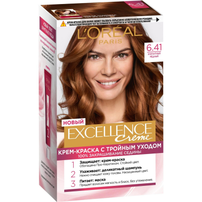 Изображение товара Краска для волос L'Oreal Excellence 6.41 элегантный медный профессиональное окрашивание Изображение товара Краска для волос L'Oreal Excellence 6.41 элегантный медный профессиональное окрашивание