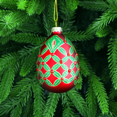 Изображение товара Игрушка ёлочная Yancheng Shiny стеклянная красное яйцо-Фаберже 6х6х8 см