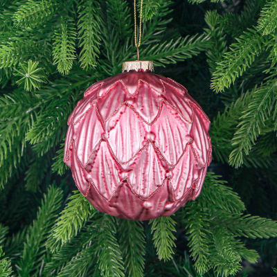 Изображение товара Ёлочная игрушка Yancheng Шар стеклянный розовый 10 см с орнаментом