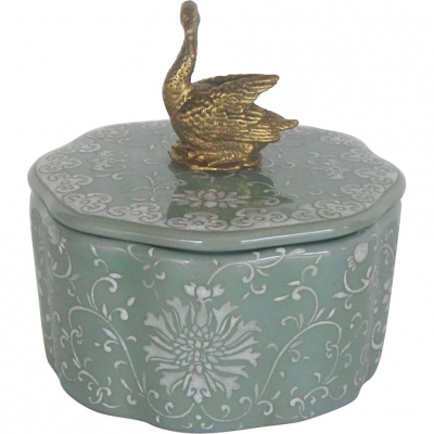 Изображение товара Зеленая шкатулка Glasar с бронзовыми вставками и кракелюрами 12х12х12 см