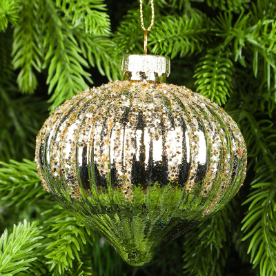 Изображение товара Стеклянный елочный шар Yancheng Shiny с узором из блесток 8 см для новогоднего декора