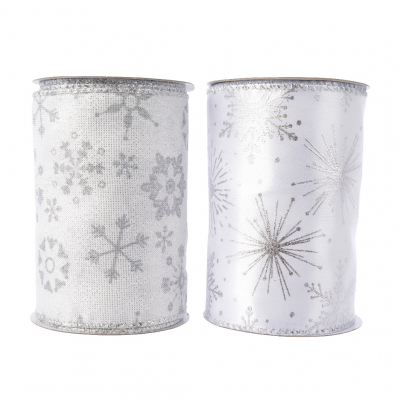 Изображение товара Лента декоративная Kaemingk белая со снежинками, 270 см