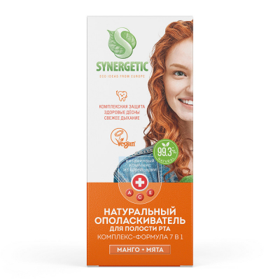 Изображение товара Натуральный ополаскиватель для полости рта Synergetic 200 мл Комплекс-формула 7в1 Манго и мята