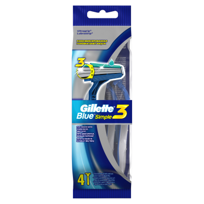 Изображение товара Одноразовые мужские бритвы Gillette Blue3 Simple, с 3 лезвиями, 4, фиксированная головка