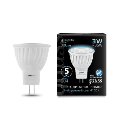 Изображение товара Gauss LED D35*45 3W MR11 GU4 4100K 1/10/100 Изображение товара Gauss LED D35*45 3W MR11 GU4 4100K 1/10/100
