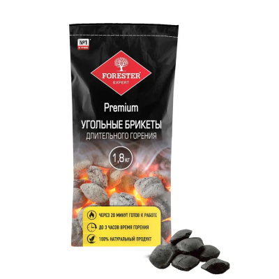 Изображение товара Древесно-угольные брикеты Forester 1,8 кг для мангала и барбекю