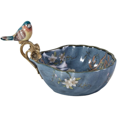 Изображение товара Декоративная чаша Glasar с птичкой из фарфора и металла 20х14х13 см
