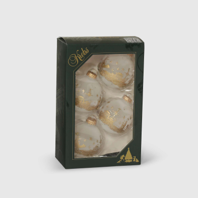 Изображение товара Набор елочных игрушек Krebs int 7 см 4 шт в подарочной упаковке белый и золотистый