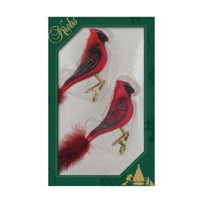 Изображение товара Набор елочных игрушек Krebs int Птица на клипсе 2 шт. из стекла красный