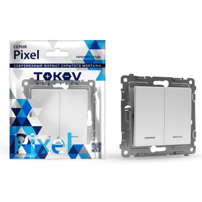 Изображение товара Выключатель двухклавишный с индикатором Tokov Electric Pixel белый