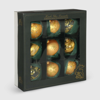 Изображение товара Набор елочных игрушек Krebs int золотистый 10 см, 9 шт