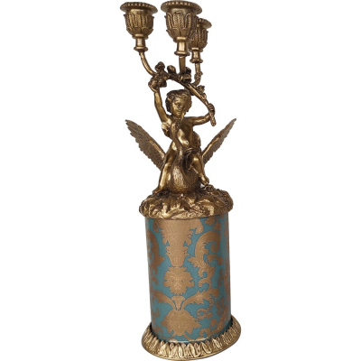 Изображение товара Подсвечник Glasar ребенок на лебеде для 3 свечей голубой Золотой