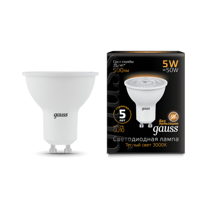 Изображение товара Gauss LED MR16 GU10 5W 3000K - Светодиодная лампа