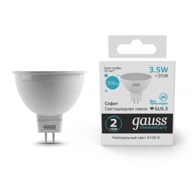 Изображение товара Gauss LED Elementary MR16 GU5.3 3.5W 4100K для освещения