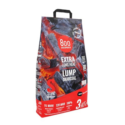 Изображение товара Уголь кусковой древесный 800 Degrees Долгое Горение, 3 кг пакет
