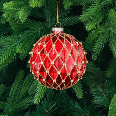 Изображение товара Игрушка ёлочная Yancheng Shiny шар стеклянный красный 10 см