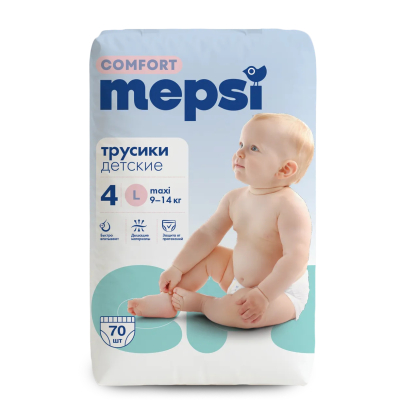 Изображение товара Подгузники-трусики Mepsi Comfort для детей 9-14 кг 70 шт гипоаллергенные Изображение товара Подгузники-трусики Mepsi Comfort для детей 9-14 кг 70 шт гипоаллергенные