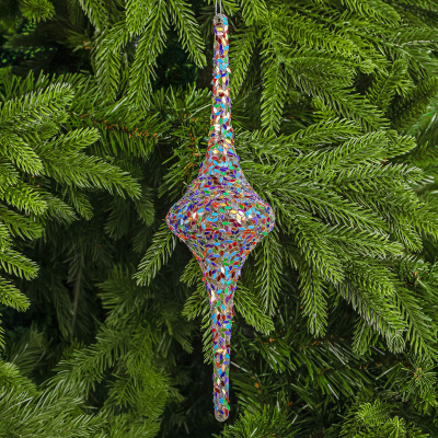 Изображение товара Стеклянное елочное украшение Yancheng Shiny подвеска 6,5x27 см мультиколор