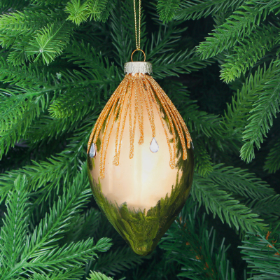 Изображение товара Игрушка ёлочная стеклянная шар с блестками 7x14 см Янчжэн Шайни