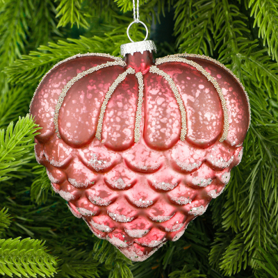 Изображение товара Стеклянная елочная игрушка сердце розовая 4,5x10,3 см ручная работа