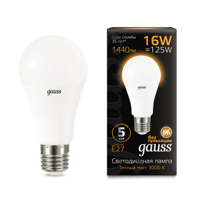Изображение товара Светодиодная лампа Gauss LED A60 16W E27 1380lm 3000K для дома и офиса Изображение товара Светодиодная лампа Gauss LED A60 16W E27 1380lm 3000K для дома и офиса