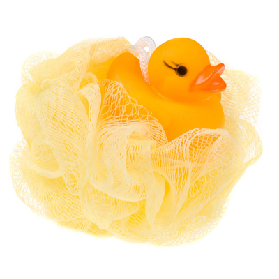 Изображение товара Мочалка Brillantine детская спонж с игрушкой уточка желтая, 12х12х12 см