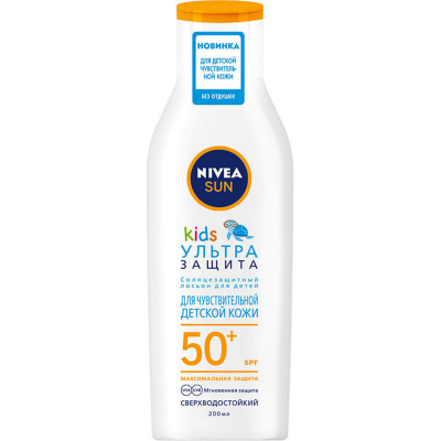 Изображение товара Солнцезащитный лосьон Nivea Ультра Защита СЗФ 50+ для детей 200 мл Изображение товара Солнцезащитный лосьон Nivea Ультра Защита СЗФ 50+ для детей 200 мл