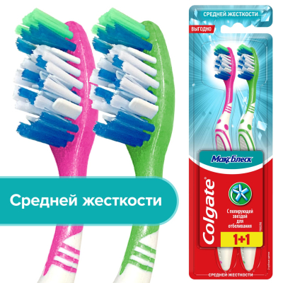 Изображение товара Зубная щетка Colgate Макс Блеск, средней жесткости, промоупаковка 1+1