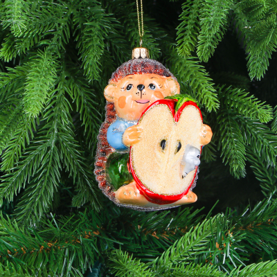 Изображение товара Игрушка ёлочная Snow and Stars ёжик с яблоком стекло ручная работа Польша