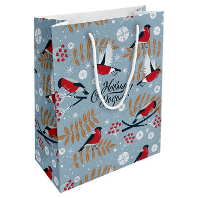 Изображение товара Подарочный пакет Be Smart Frost снегири 25x32 см яркая печать