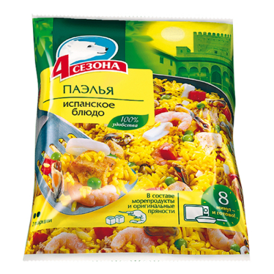 Изображение товара Паэлья 4 Сезона Испанское блюдо 600 г полуфабрикат для быстрого приготовления Изображение товара Паэлья 4 Сезона Испанское блюдо 600 г полуфабрикат для быстрого приготовления