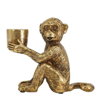 Изображение товара Подсвечник в руках обезъяны Glasar 16х7х13 см золотистый для дома и интерьера