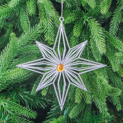 Изображение товара Ёлочная игрушка снежинка 16 см серебристая пластиковая для елки