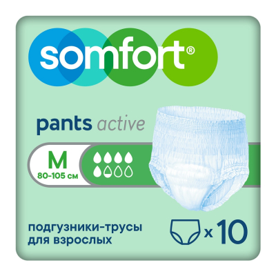 Изображение товара Подгузники-трусы Somfort Active Normal M 10 шт Изображение товара Подгузники-трусы Somfort Active Normal M 10 шт