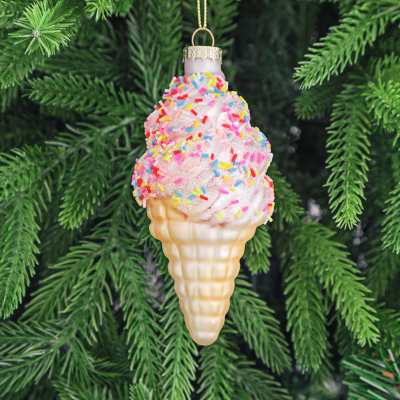 Изображение товара Игрушка ёлочная стеклянное мороженое 6х13,5 см, розовая, Yancheng Shiny