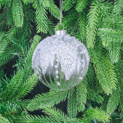 Изображение товара Стеклянный новогодний шар Yancheng Shiny 8 см серебристый прозрачный елочные игрушки