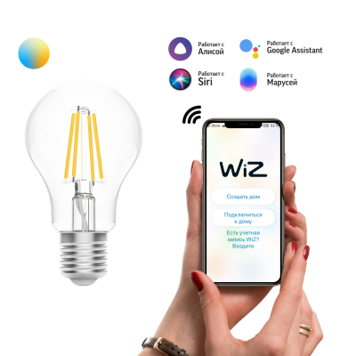 Изображение товара Умная Wi-Fi лампочка Gauss Smart Home Filament А60 6,5W E27 диммируемая управление голосом Изображение товара Умная Wi-Fi лампочка Gauss Smart Home Filament А60 6,5W E27 диммируемая управление голосом
