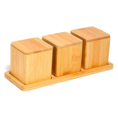 Изображение товара Набор для специй Olaff бамбук 3 банки на подставке экологичный дизайн