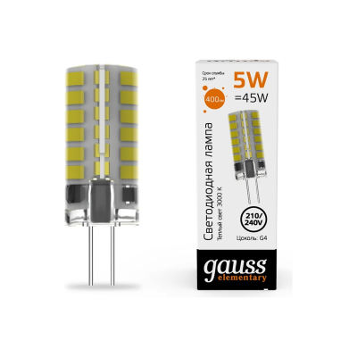 Изображение товара Лампа Gauss Elementary G4 AC210-240V 5W 400lm 3000K силикон LED