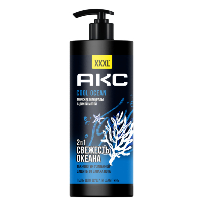 Изображение товара Гель для душа АКС 2 в 1 Cool ocean 1000 мл для мужчин с ароматом моря и мяты Изображение товара Гель для душа АКС 2 в 1 Cool ocean 1000 мл для мужчин с ароматом моря и мяты