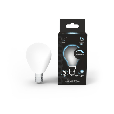 Изображение товара Лампа Gauss milky филаментная E14 9Вт 610лм 4100K шар диммируемая Изображение товара Лампа Gauss milky филаментная E14 9Вт 610лм 4100K шар диммируемая