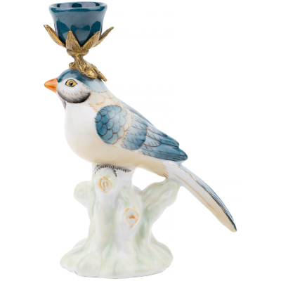 Изображение товара Подсвечник Glasar птичка желтый 12х7х17 см из фарфора и бронзы