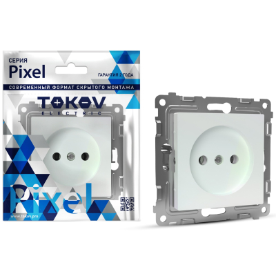 Изображение товара Розетка Tokov Electric Pixel 1-м без заземления с защитными шторками перламутровая