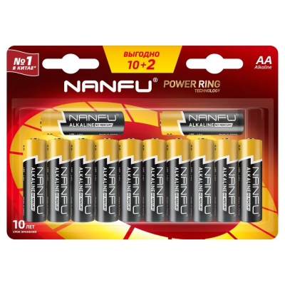 Изображение товара Батарейки Nanfu AA 10+2 шт - щелочные аккумуляторы для портативных устройств Изображение товара Батарейки Nanfu AA 10+2 шт - щелочные аккумуляторы для портативных устройств