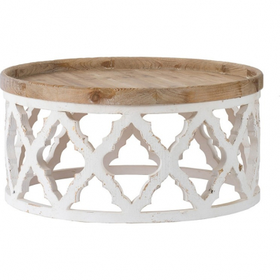 Изображение товара Кофейный стол Glasar белый с коричневыми деталями 81х81х40 см