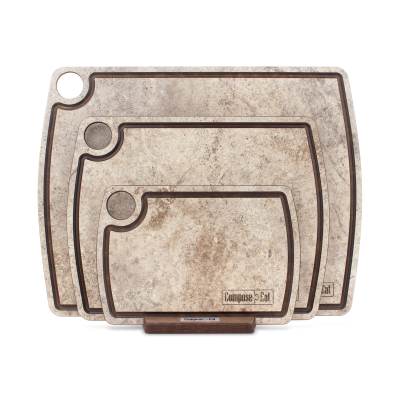 Изображение товара Набор разделочных досок ComposeEat из композитного материала, 3 предмета, на подставке, Травертин