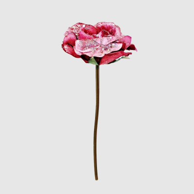 Изображение товара Искусственная новогодняя роза Конэко-О розовая 25 см для украшения интерьера