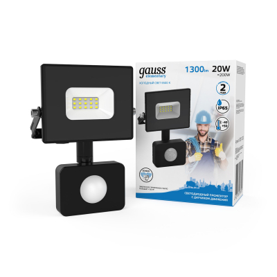 Изображение товара Прожектор светодиодный Gauss Elementary LED 20W 1380lm IP65 6500К с датчиком движения 1/30