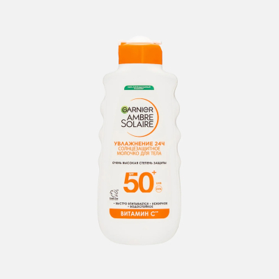 Изображение товара Гарнье Амбре Соляре SPF50 - молочко для лица и тела, водостойкое, 175 мл Изображение товара Гарнье Амбре Соляре SPF50 - молочко для лица и тела, водостойкое, 175 мл