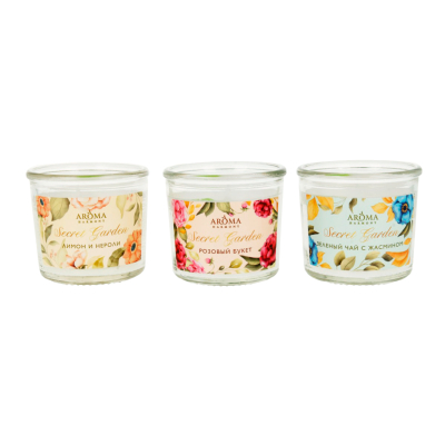 Изображение товара Набор ароматических свечей Aroma Harmony Secret garden 3 шт 60 г подарочная упаковка Изображение товара Набор ароматических свечей Aroma Harmony Secret garden 3 шт 60 г подарочная упаковка